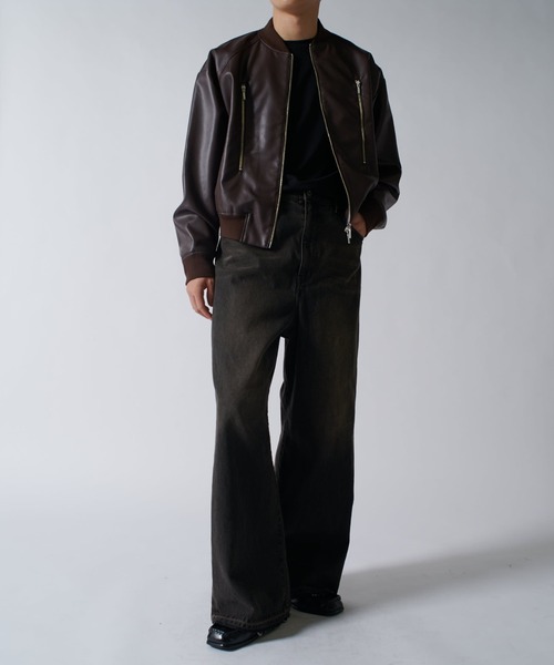 【SINSS】ルーズシンセンティックレザーブルゾン Black SINSS】ルーズシンセンティックレザーブルゾン Black
