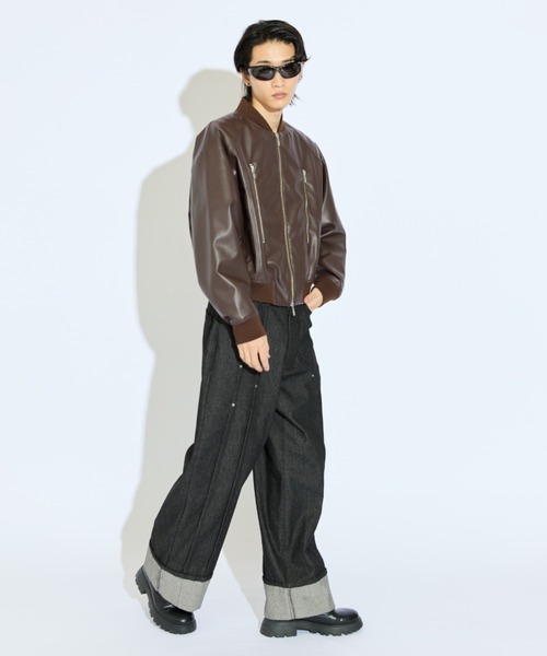 【SINSS】ルーズシンセンティックレザーブルゾン Black SINSS】ルーズシンセンティックレザーブルゾン Black