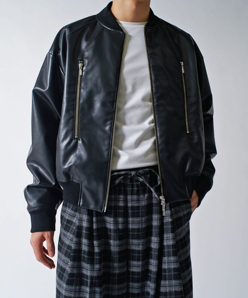 【SINSS】ルーズシンセンティックレザーブルゾン Black SINSS】ルーズシンセンティックレザーブルゾン Black