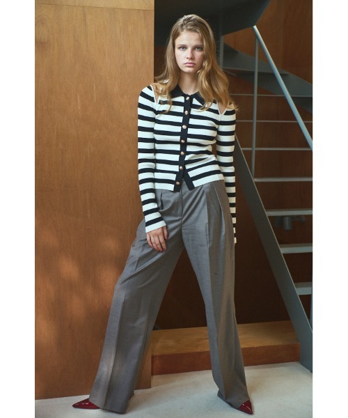 Estella.K(エステラケー)の「Ayla Cardigan カットアウトトリムリブニットプルオーバー(ニット/セーター・レディース・ブラック/ホワイト×ブラック/ホワイト・FREE)」の14枚目の写真