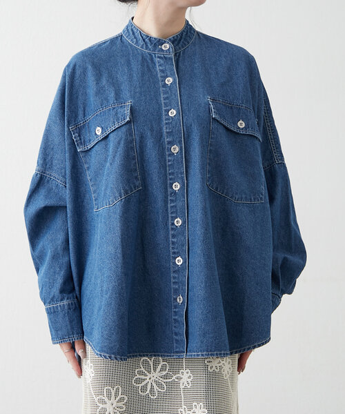 レミレリーフ オルテガ刺繍 デニムシャツ レミレリーフネイティブオルテガ柄ユーズド加工刺繍デニムシャツ