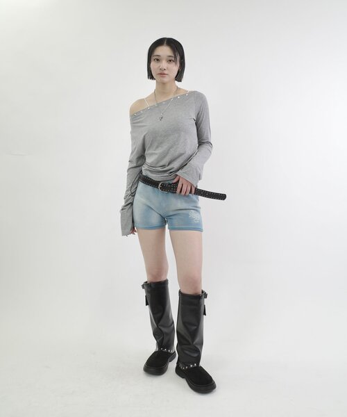 WHO'S WHO gallery（フーズフーギャラリー）の「【SLOPPY/スロッピー】ラインストーンスウェットショートパンツ（スウェットパンツ・レディース・アイボリー/チャコールグレー/サックスブルー・FREE）」の18枚目の写真