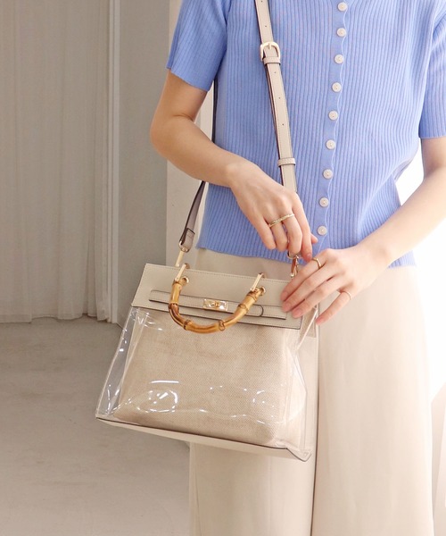 MIAN （ミアン）の「2wayクリアハンドバッグ（ハンドバッグ・レディース・グレイッシュベージュ/ブラウン/ブラック/ライトブルー・FREE）」の4枚目の写真