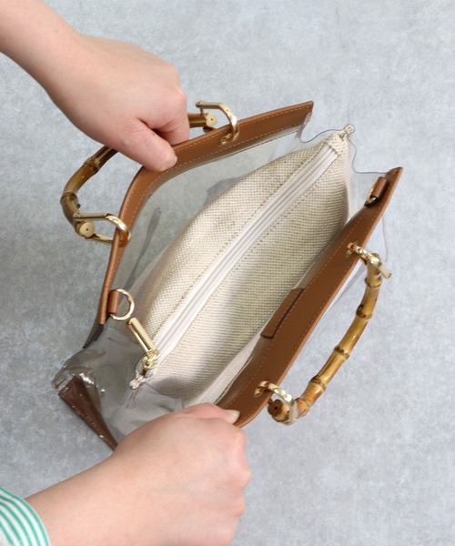 MIAN （ミアン）の「2wayクリアハンドバッグ（ハンドバッグ・レディース・グレイッシュベージュ/ブラウン/ブラック/ライトブルー・FREE）」の14枚目の写真