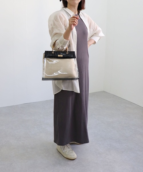 MIAN （ミアン）の「2wayクリアハンドバッグ（ハンドバッグ・レディース・グレイッシュベージュ/ブラウン/ブラック/ライトブルー・FREE）」の5枚目の写真