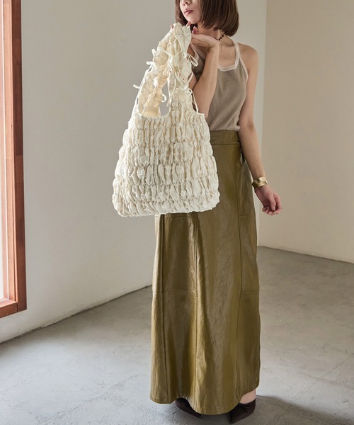 Fashion Letter（ファッションレター）の「リボンフリルトートバッグ（トートバッグ・レディース・ブルー/アイボリー/ブラック・FREE）」の13枚目の写真