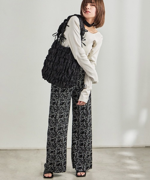 Fashion Letter（ファッションレター）の「リボンフリルトートバッグ（トートバッグ・レディース・ブルー/アイボリー/ブラック・FREE）」の18枚目の写真