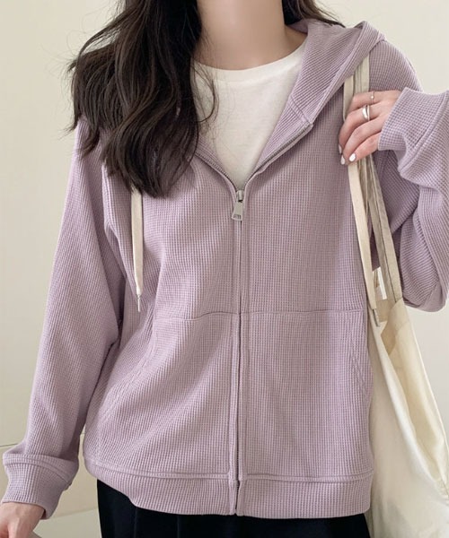 urge:(アージコロン )の「【URGE:】ワッフル ジップ アップ 長袖 パーカー(パーカー・レディース・パープル/グレー・SMALL/MEDIUM/LARGE/X-LARGE)」の5枚目の写真