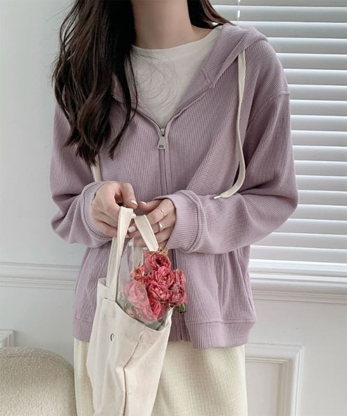 urge:(アージコロン )の「【URGE:】ワッフル ジップ アップ 長袖 パーカー(パーカー・レディース・パープル/グレー・SMALL/MEDIUM/LARGE/X-LARGE)」の6枚目の写真