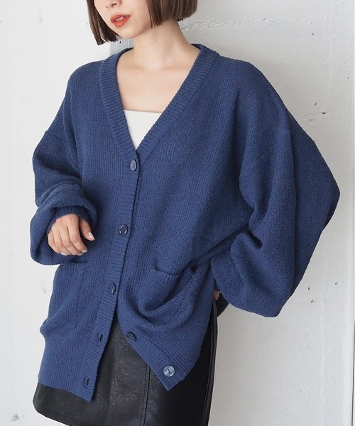 tiptop(ティップトップ)の「変わり編みVネックBIGカーディガン(カーディガン/ボレロ・レディース・ピンク/ブラック/オフホワイト/ブルー/ダークブルー/ボルドー・FREE)」の4枚目の写真