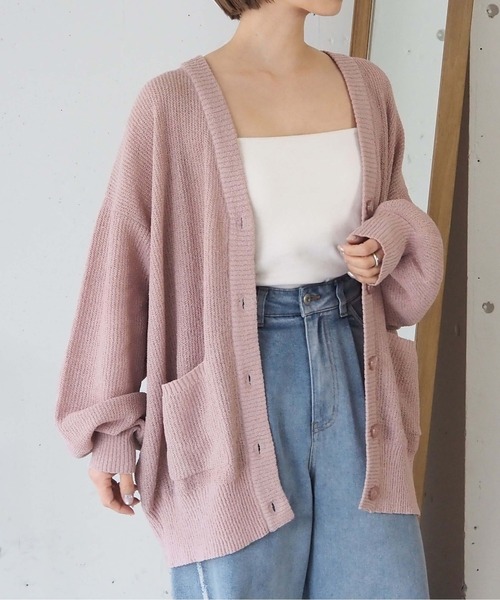 tiptop(ティップトップ)の「変わり編みVネックBIGカーディガン(カーディガン/ボレロ・レディース・ピンク/ブラック/オフホワイト/ブルー/ダークブルー/ボルドー・FREE)」の5枚目の写真