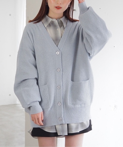 tiptop(ティップトップ)の「変わり編みVネックBIGカーディガン(カーディガン/ボレロ・レディース・ピンク/ブラック/オフホワイト/ブルー/ダークブルー/ボルドー・FREE)」の3枚目の写真