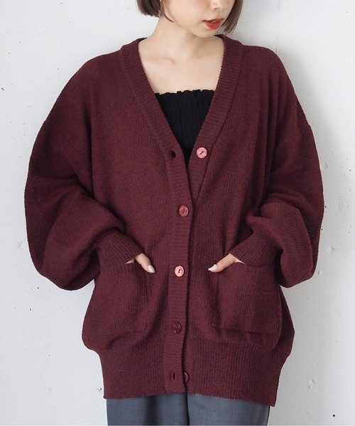 tiptop(ティップトップ)の「変わり編みVネックBIGカーディガン(カーディガン/ボレロ・レディース・ピンク/ブラック/オフホワイト/ブルー/ダークブルー/ボルドー・FREE)」の6枚目の写真