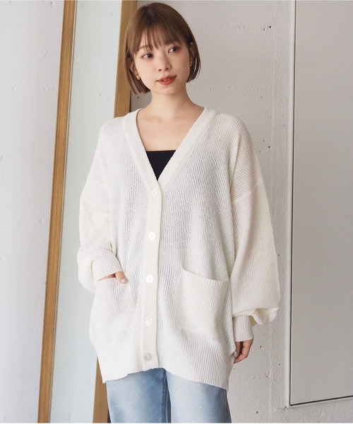 tiptop(ティップトップ)の「変わり編みVネックBIGカーディガン(カーディガン/ボレロ・レディース・ピンク/ブラック/オフホワイト/ブルー/ダークブルー/ボルドー・FREE)」の7枚目の写真