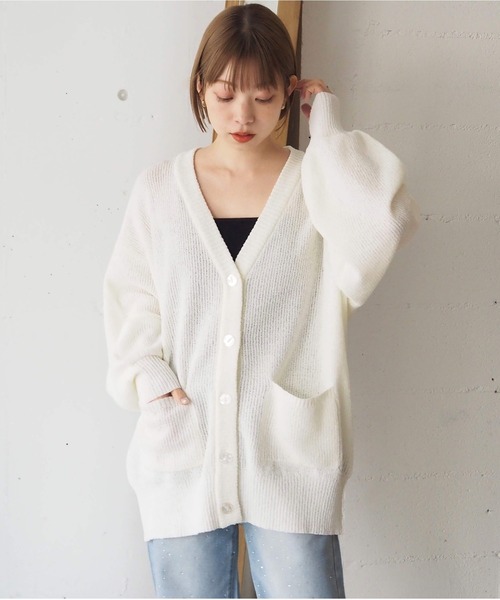 tiptop(ティップトップ)の「変わり編みVネックBIGカーディガン(カーディガン/ボレロ・レディース・ピンク/ブラック/オフホワイト/ブルー/ダークブルー/ボルドー・FREE)」の8枚目の写真