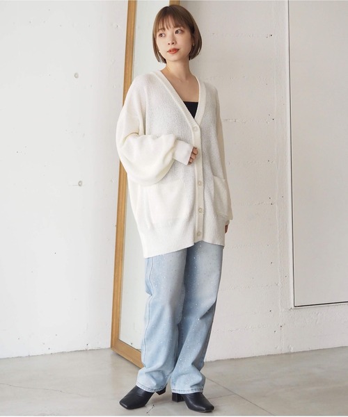 tiptop(ティップトップ)の「変わり編みVネックBIGカーディガン(カーディガン/ボレロ・レディース・ピンク/ブラック/オフホワイト/ブルー/ダークブルー/ボルドー・FREE)」の10枚目の写真