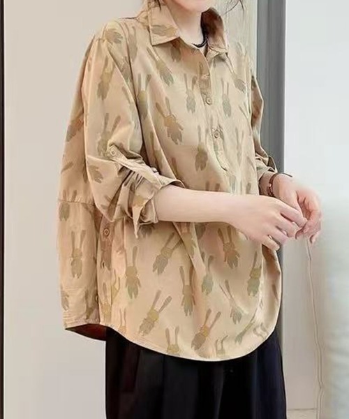 aimoha(アイモハ)の「プリント柄オーバーシャツ(シャツ/ブラウス・レディース・ベージュ系その他2/ベージュ系その他/ライトベージュ/ベージュ・FREE)」の6枚目の写真