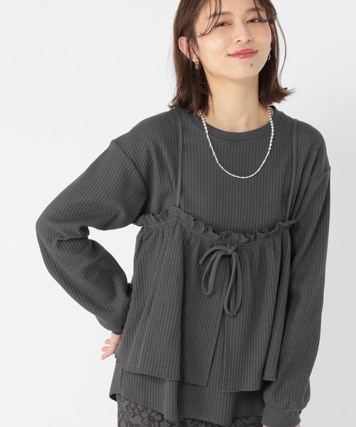 studio CLIP（スタディオクリップ）の「ワッフルビスチェセットプルオーバー（Tシャツ/カットソー・レディース・オフホワイト/レッド/スモーク・FREE）」の3枚目の写真