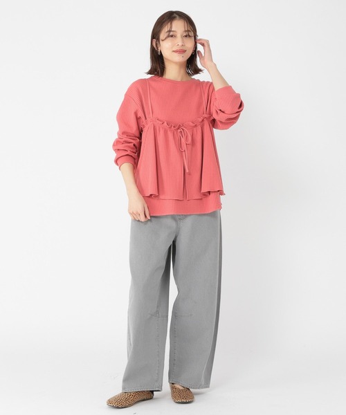 studio CLIP（スタディオクリップ）の「ワッフルビスチェセットプルオーバー（Tシャツ/カットソー・レディース・オフホワイト/レッド/スモーク・FREE）」の19枚目の写真