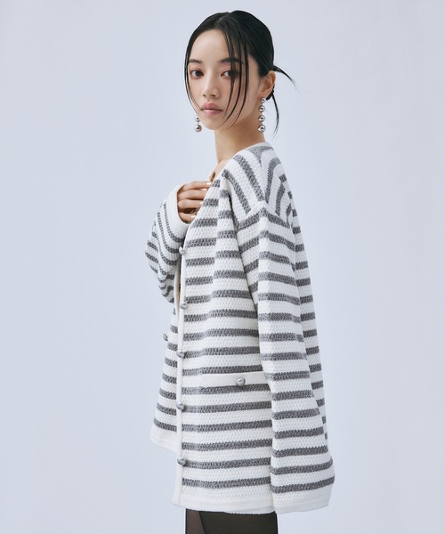 EIMY ISTOIRE（エイミーイストワール）の「ニットツイードSETUP（セットアップ・レディース・ネイビー/グレー・F）」の3枚目の写真