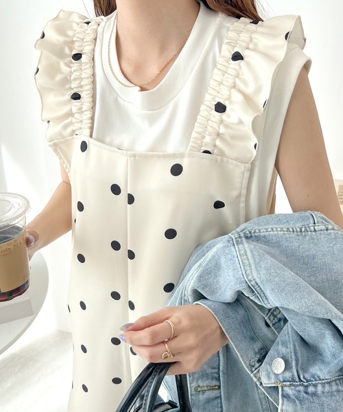 Futier land（フューティアランド）の「ショルダーフリルオールインワン（つなぎ/オールインワン・レディース・ブラック/アイボリー・MEDIUM）」の4枚目の写真