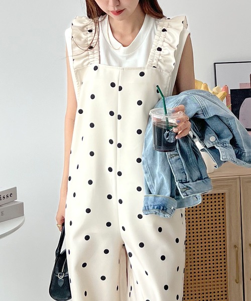 Futier land（フューティアランド）の「ショルダーフリルオールインワン（つなぎ/オールインワン・レディース・ブラック/アイボリー・MEDIUM）」の7枚目の写真