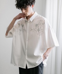 Rocky Monroe | 接触冷感オーバーサイズ ストレッチ シルバー薔薇発泡プリントレギュラーカラー半袖シャツ(シャツ/ブラウス)