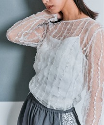 メッシュ」に該当するトップス（ホワイト/白色系・花柄