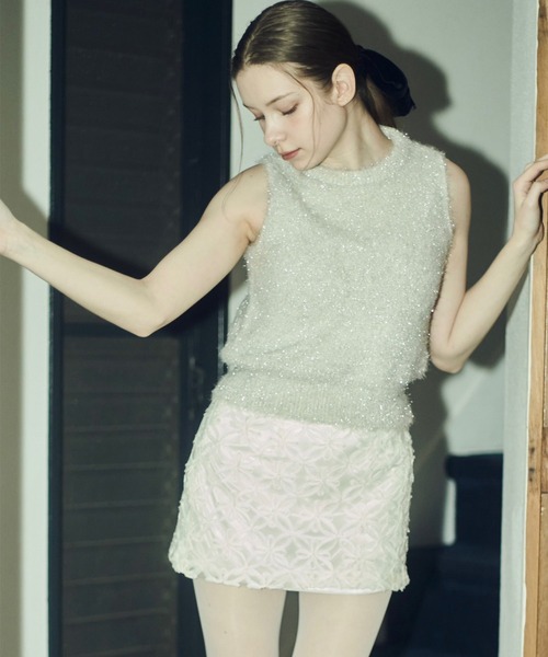 ミニスカート [SOFT SEOUL] LACE PUNCHING SKIRT FLOWER PUNCHING SKIRT BURGUNDY - coyseio