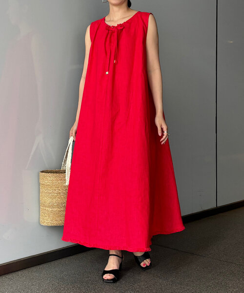 2WAYリネンリボンワンピース 全骨格褒められ／体型カバー】2WAYリネン