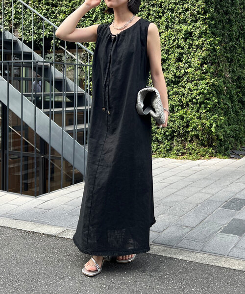 Jena espace merveilleux（ジェナ　エスパスメルヴェイユ）の「【全骨格褒められ／体型カバー】2WAYリネンリボンワンピース（ワンピース・レディース・イエロー/ベージュ/ブラック/レッド・FREE）」の2枚目の写真