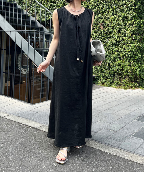 Jena espace merveilleux（ジェナ　エスパスメルヴェイユ）の「【全骨格褒められ／体型カバー】2WAYリネンリボンワンピース（ワンピース・レディース・イエロー/ベージュ/ブラック/レッド・FREE）」の6枚目の写真