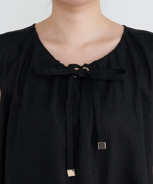 Jena espace merveilleux（ジェナ　エスパスメルヴェイユ）の「【全骨格褒められ／体型カバー】2WAYリネンリボンワンピース（ワンピース・レディース・イエロー/ベージュ/ブラック/レッド・FREE）」の14枚目の写真