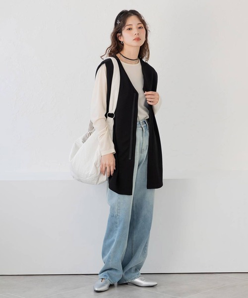 フェリシモMama（フェリシモママ）の「【上下セット】Ｍｏｒｅｄｄｅ　マタニティから産後も使える　２ーＷＡＹカットソーセットアップ（マタニティウェア/グッズ・レディース・グレイッシュベージュ/ブラック・LL/L/M）」の8枚目の写真