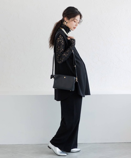 フェリシモMama（フェリシモママ）の「【上下セット】Ｍｏｒｅｄｄｅ　マタニティから産後も使える　２ーＷＡＹカットソーセットアップ（マタニティウェア/グッズ・レディース・グレイッシュベージュ/ブラック・LL/L/M）」の3枚目の写真