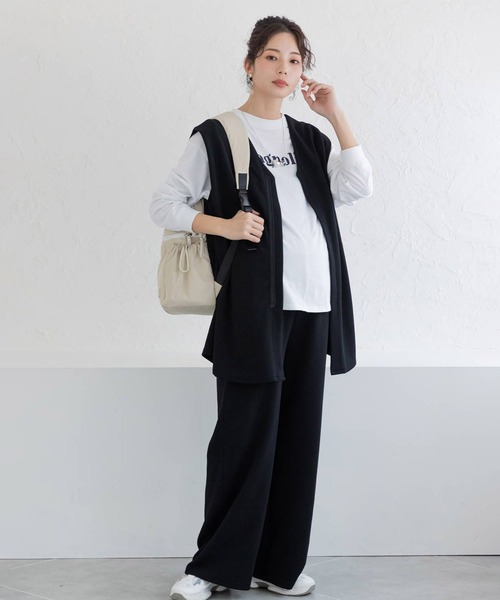 フェリシモMama（フェリシモママ）の「【上下セット】Ｍｏｒｅｄｄｅ　マタニティから産後も使える　２ーＷＡＹカットソーセットアップ（マタニティウェア/グッズ・レディース・グレイッシュベージュ/ブラック・LL/L/M）」の5枚目の写真