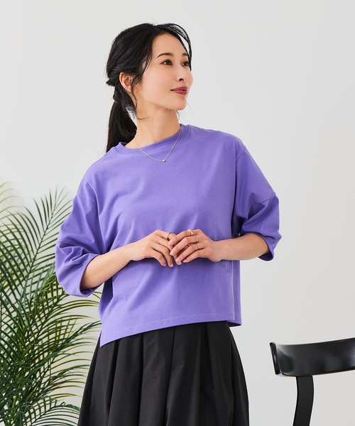fort point(フォーポイント)の「【汗染みの目立ちにくいTシャツ ZEROSTAIN/ゼロステイン】バルーン袖Tシャツ 撥水・防汚加工 バルーンスリーブ 脇汗対策 大人カジュアル(Tシャツ/カットソー・レディース・スミクロ/ダークグリーン/ブラック/ホワイト/パープル・LARGE/MEDIUM)」の5枚目の写真