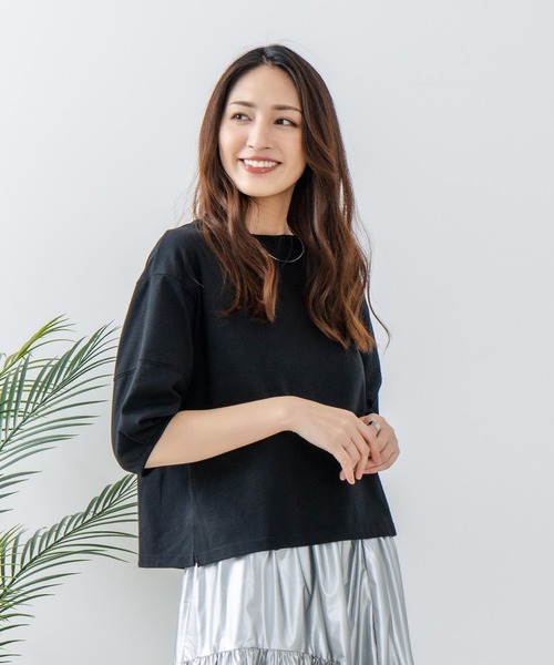 fort point(フォーポイント)の「【汗染みの目立ちにくいTシャツ ZEROSTAIN/ゼロステイン】バルーン袖Tシャツ 撥水・防汚加工 バルーンスリーブ 脇汗対策 大人カジュアル(Tシャツ/カットソー・レディース・スミクロ/ダークグリーン/ブラック/ホワイト/パープル・LARGE/MEDIUM)」の3枚目の写真