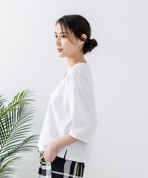 fort point(フォーポイント)の「【汗染みの目立ちにくいTシャツ ZEROSTAIN/ゼロステイン】バルーン袖Tシャツ 撥水・防汚加工 バルーンスリーブ 脇汗対策 大人カジュアル(Tシャツ/カットソー・レディース・スミクロ/ダークグリーン/ブラック/ホワイト/パープル・LARGE/MEDIUM)」の18枚目の写真