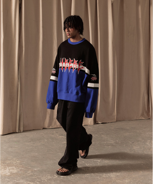 LIBERE（リベーレ）の「LIBERE リベーレ / HOCKEY JERSEY SWEAT ホッケージャージープルオーバービッグシルエットスウェット / 251236-251237（スウェット・メンズ・チャコール/ブルー・MEDIUM/SMALL/LARGE）」の4枚目の写真