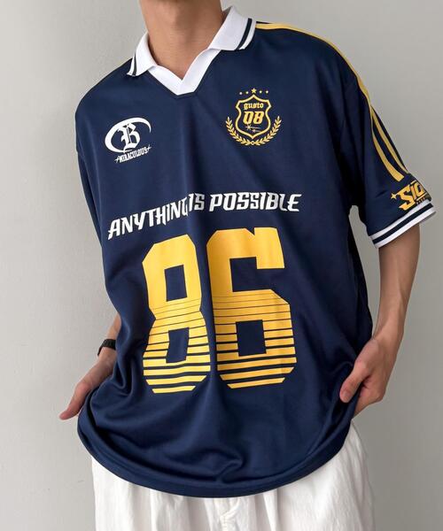 WEGO（ウィゴー）の「WEGO/ナンバリングサッカーT(SS)（Tシャツ/カットソー・メンズ・ホワイト/レッド/ネイビー/ブラック・MEDIUM/LARGE）」の3枚目の写真