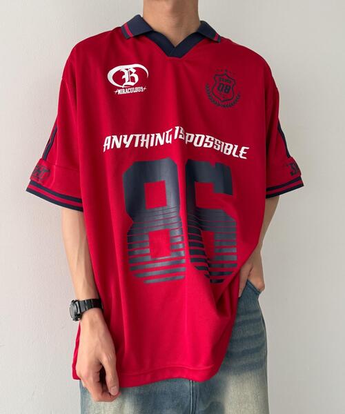 WEGO（ウィゴー）の「WEGO/ナンバリングサッカーT(SS)（Tシャツ/カットソー・メンズ・ホワイト/レッド/ネイビー/ブラック・MEDIUM/LARGE）」の4枚目の写真