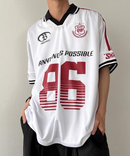 WEGO（ウィゴー）の「WEGO/ナンバリングサッカーT(SS)（Tシャツ/カットソー・メンズ・ホワイト/レッド/ネイビー/ブラック・MEDIUM/LARGE）」の2枚目の写真