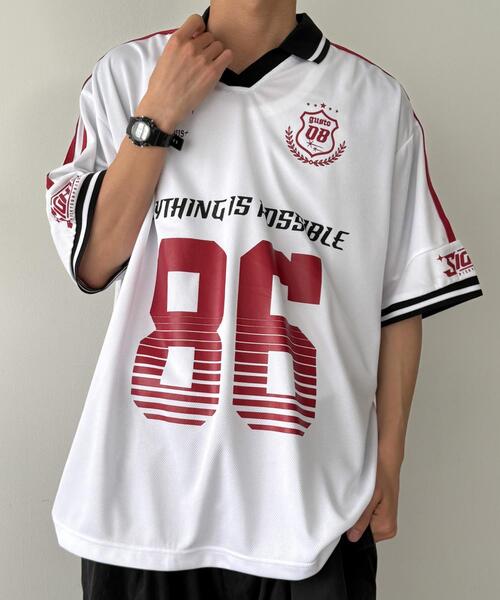 WEGO（ウィゴー）の「WEGO/ナンバリングサッカーT(SS)（Tシャツ/カットソー・メンズ・ホワイト/レッド/ネイビー/ブラック・MEDIUM/LARGE）」の5枚目の写真