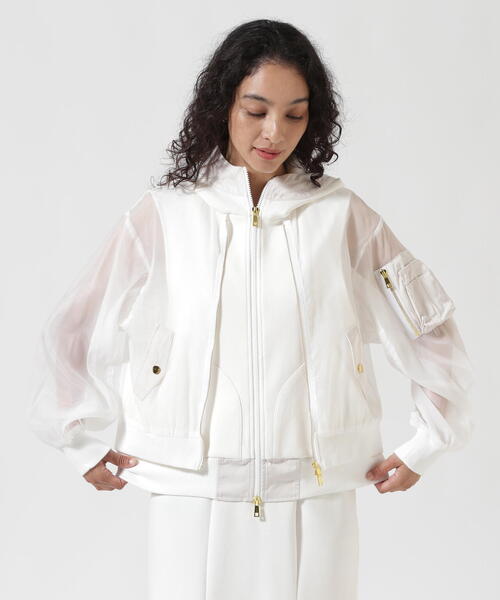 Risley（リズレー）の「Risley/リズレー/肩掛けMA-1フーディー（ブルゾン・レディース・ブラック/ホワイト・F）」の10枚目の写真