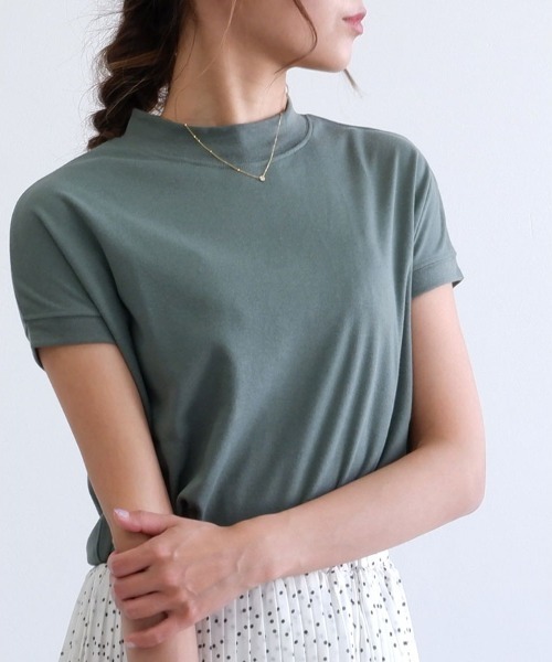 セール】【手触りなめらかなスムース素材♪】モックネックTシャツ（T