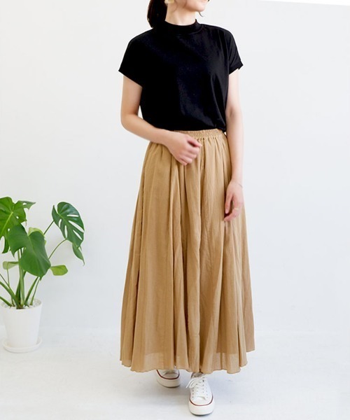 CLOTHY(クロシィ)の「【手触りなめらかなスムース素材♪】モックネックTシャツ(Tシャツ/カットソー・レディース・グレイッシュベージュ/オリーブ/ブラック/ピンク/ブラウン/パープル/ネイビー/チャコールグレー/オフホワイト・FREE)」の18枚目の写真