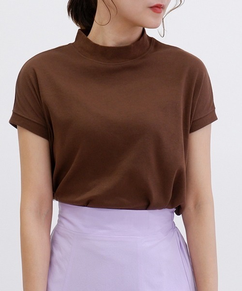 CLOTHY(クロシィ)の「【手触りなめらかなスムース素材♪】モックネックTシャツ(Tシャツ/カットソー・レディース・グレイッシュベージュ/オリーブ/ブラック/ピンク/ブラウン/パープル/ネイビー/チャコールグレー/オフホワイト・FREE)」の22枚目の写真
