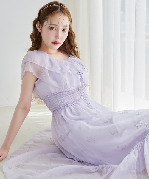 オリジナル刺繍シアーガウンワンピース one after another NICE CLAUP ワンピース 「moon light marine