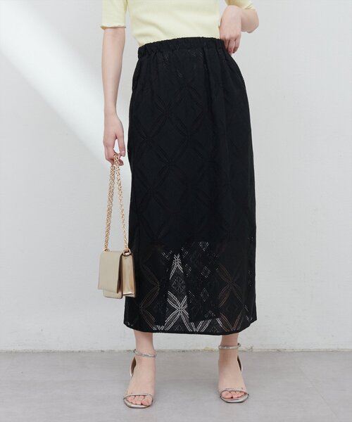 natural couture（ナチュラルクチュール）の「【大人ナチュ】幾何柄レースタイトスカート（スカート・レディース・オフホワイト/ブラック・FREE）」の8枚目の写真